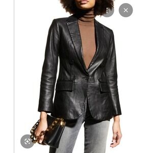 Vintage 1970's Women's The Tannery Black Leather Blazer 17/18 Lined Tailored Fit